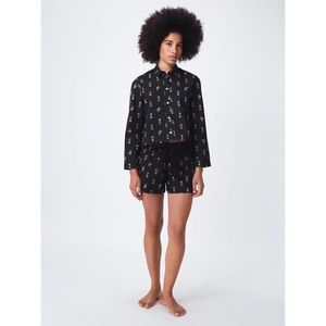 For Days Pajama Set Organic Cotton Poplin Printed Long Sleeve Top Shorts Size XL
